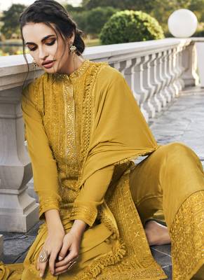 Mustard Embroidered Palazzo Suit 4
