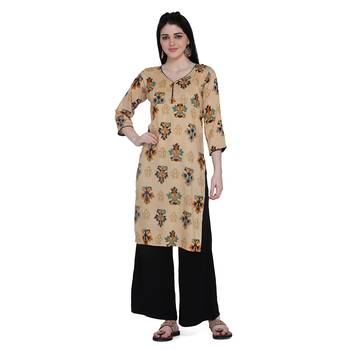 Beige printed rayon ethnic-kurtis 1