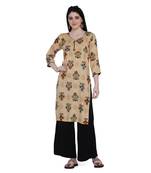 Beige printed rayon ethnic-kurtis