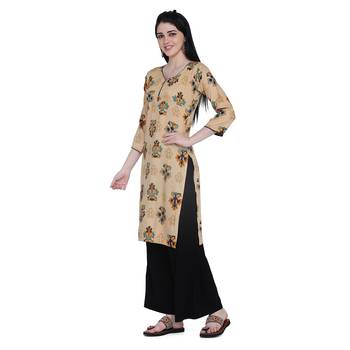 Beige printed rayon ethnic-kurtis 3