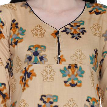 Beige printed rayon ethnic-kurtis 4