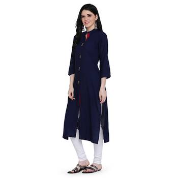 Navy-blue plain rayon ethnic-kurtis 1