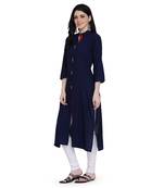 Navy-blue plain rayon ethnic-kurtis