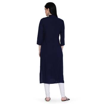 Navy-blue plain rayon ethnic-kurtis 2
