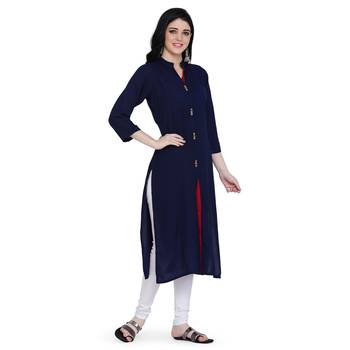 Navy-blue plain rayon ethnic-kurtis 3