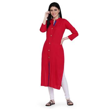 Red plain rayon ethnic-kurtis 1