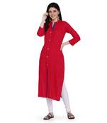 Red plain rayon ethnic-kurtis