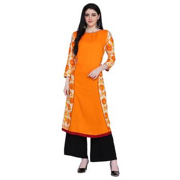 Orange printed rayon ethnic-kurtis 1