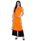 Orange printed rayon ethnic-kurtis