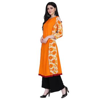 Orange printed rayon ethnic-kurtis 2
