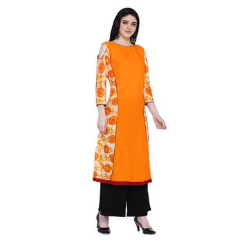 Orange printed rayon ethnic-kurtis 3