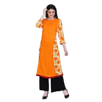 Orange printed rayon ethnic-kurtis 4