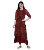 Red printed georgette ethnic-kurtis