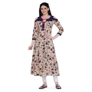 Beige printed cotton ethnic-kurtis 1