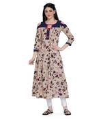 Beige printed cotton ethnic-kurtis