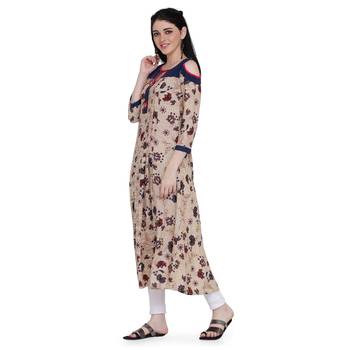 Beige printed cotton ethnic-kurtis 3