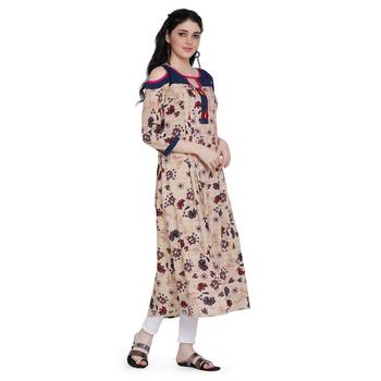 Beige printed cotton ethnic-kurtis 4
