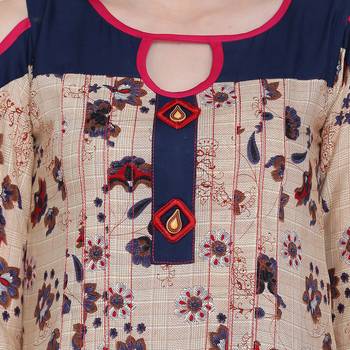 Beige printed cotton ethnic-kurtis 5