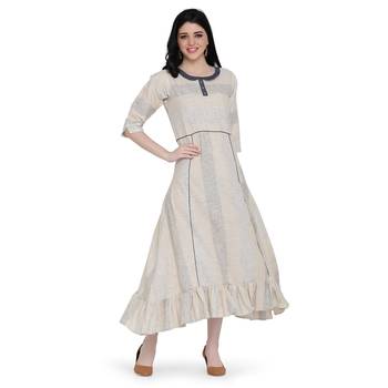 Beige printed cotton ethnic-kurtis 1