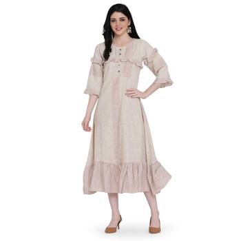 Beige printed cotton ethnic-kurtis 1