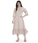 Beige printed cotton ethnic-kurtis