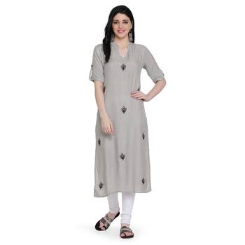 Beige printed rayon ethnic-kurtis 1