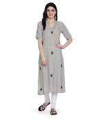 Beige printed rayon ethnic-kurtis