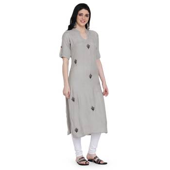 Beige printed rayon ethnic-kurtis 4
