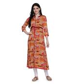 Orange printed cotton ethnic-kurtis