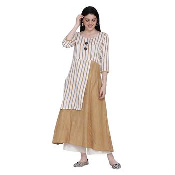 Beige printed rayon ethnic-kurtis 5
