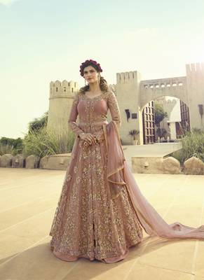 Pink embroidered net salwar 1