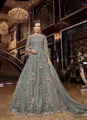 Grey embroidered net salwar 1
