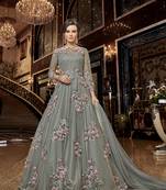 Grey embroidered net salwar