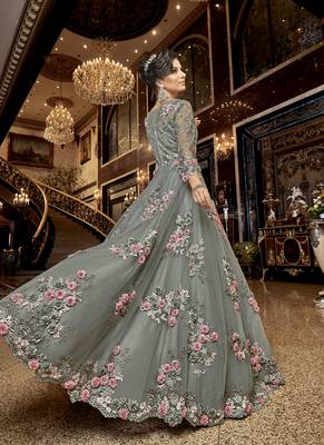Grey embroidered net salwar 2