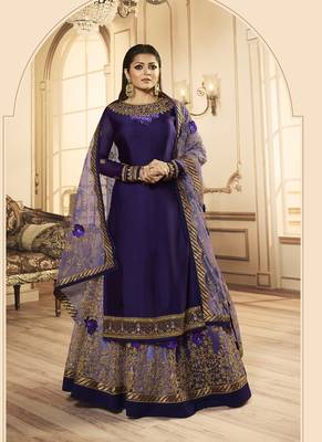Purple embroidered pure satin salwar 1