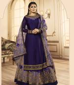 Purple embroidered pure satin salwar