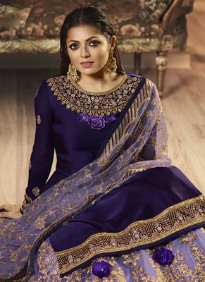Purple embroidered pure satin salwar 2