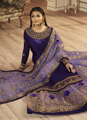 Purple embroidered pure satin salwar 3