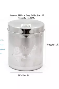 coconut Stainless Steel Floral Deep Dabba/Container/Storage/Utility Box- Pack of 1 (1500ML)