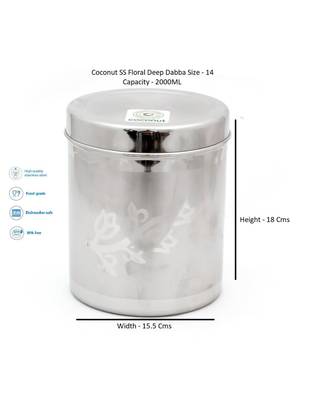 coconut Stainless Steel Deep Container - 2000 ml, 1 Pieces, Silver 2