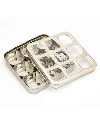 coconut Stainless Steel Masala Box -Square Cubic See thru Lid - Spice box - Condiment box - 9 partition 2
