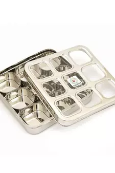 coconut Stainless Steel Masala Box -Square Cubic See thru Lid - Spice box - Condiment box - 9 partition