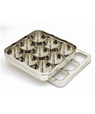 coconut Stainless Steel Masala Box -Square Cubic See thru Lid - Spice box - Condiment box - 9 partition 3