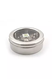 KCLcoconut Stainless Steel Masala Box with See through Break resistant acrylic lid(120 gm , 9 inches Wide) - 7 Cups