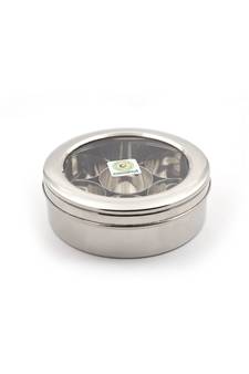 coconut Stainless Steel Masala Box/Spice Box/Condiment Box with See Through Break Resistant Acrylic lid - 8 inches Wide