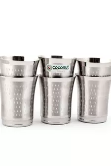 coconut Stainless Steel Shower Glasses - 6pc (Capacity -320ML Each)
