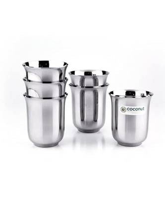 coconut Stainless Steel Glasses - Set of 6 (250 ML Each) 1