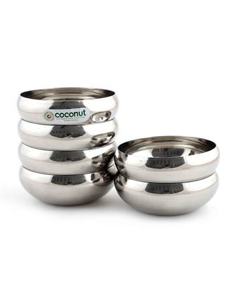 Coconut Stainless Steel Chaliya Bowl/Vati/Katori - Set of 6 - Diamater - 10 cm -Capacity Each Bowl 250ML 1