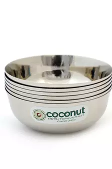 Coconut Stainless Steel Chaliya Bowl/Vati/Katori - Set of 6 - Diamater - 10 cm -Capacity Each Bowl 250ML