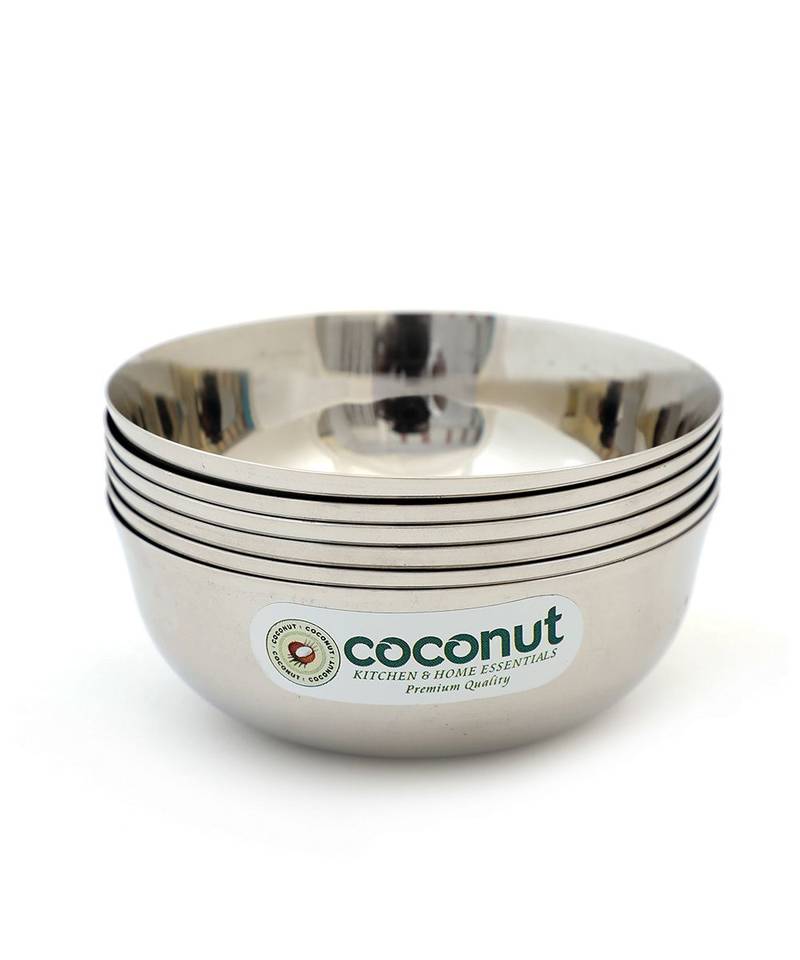 Coconut Stainless Steel Chaliya Bowl/Vati/Katori - Set of 6 - Diamater - 10 cm -Capacity Each Bowl 250ML